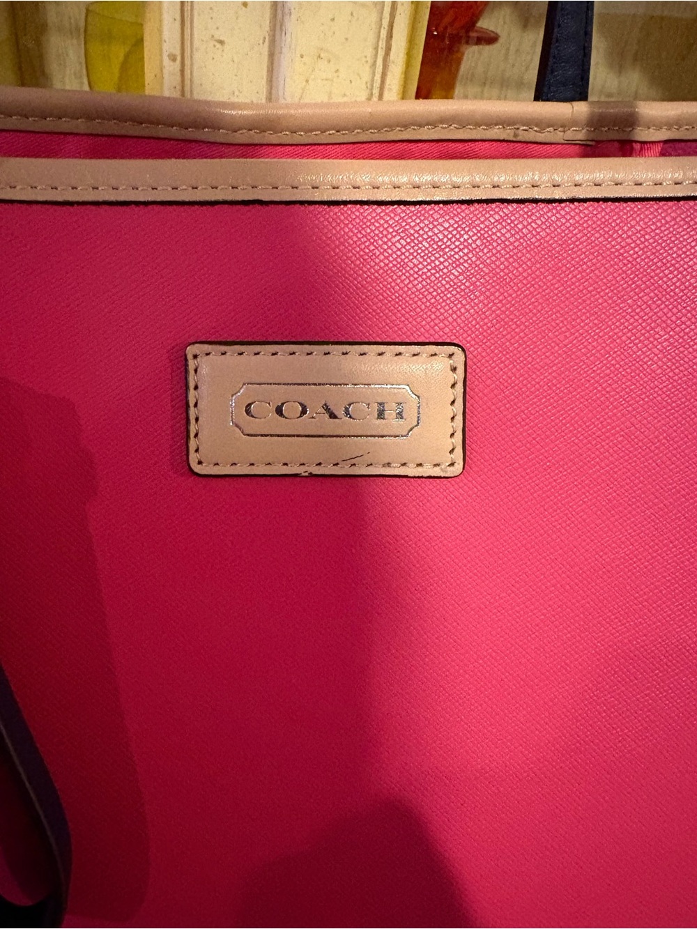 Coach Hot Pink Tote with Beige Trim - Picture 2 of 11